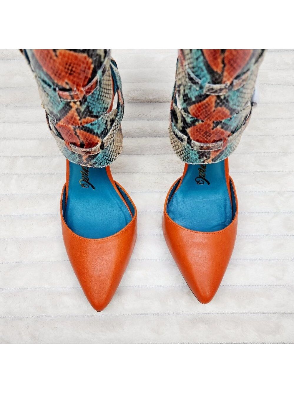 Unique Colorful Shoes Copper Snake Print Nelly Bernal Stiletto High Heels Tassle - Picture 6 of 8